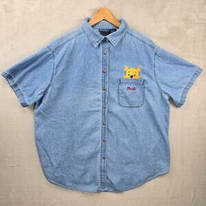 Vintage Disney Winnie the Pooh Denim Shirt 22/24W 90s Pocket Embroidery